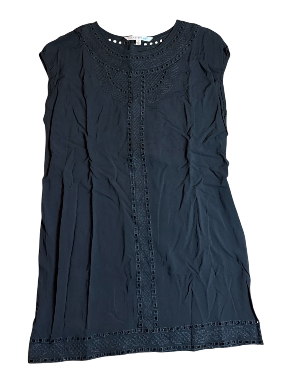 Max Studio Tunic Dress Black Cut-Out/Embroidery Trim
